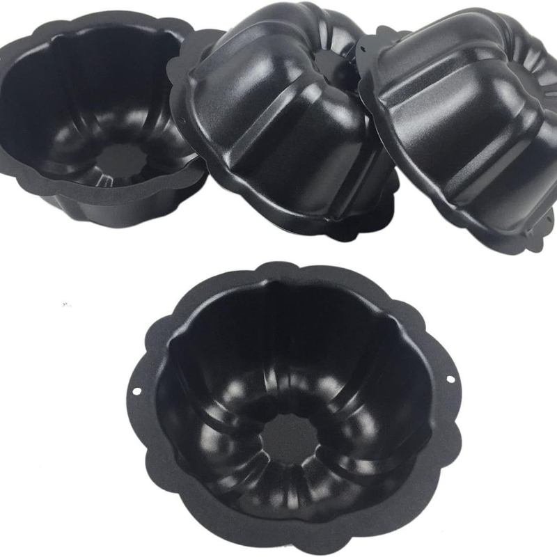 Formă de prăjituri cu dovleac din oțel carbon, antiaderentă, poate fi suprapusă, rezistentă la temperaturi înalte, distribuție uniformă a căldurii, rotundă, margine ondulată, ustensilă de copt mini