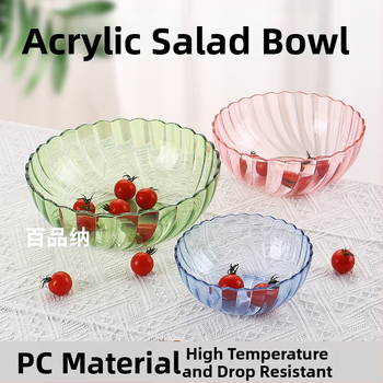 Bol de salată din acrilic, plastic PC rezistent la temperaturi, legume și fructe colorate, pentru restaurante și acasă.