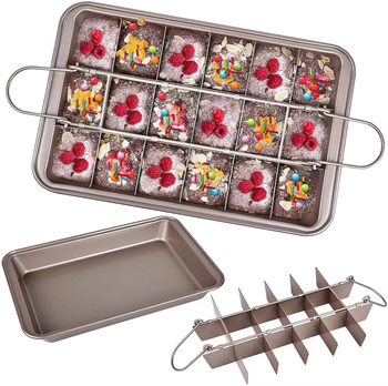Tavă brownie cu strat antiaderent, formă dreptunghiulară pentru prăjituri, din oțel-carbon, fund gros, dimensiuni 31.5 × 20.5 × 5.7 cm