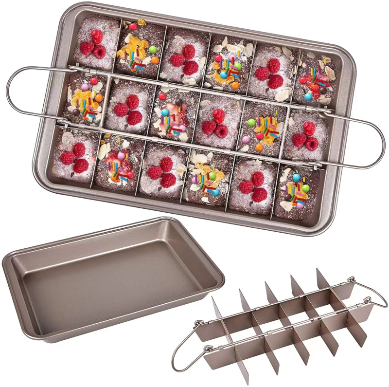 Tavă brownie cu strat antiaderent, formă dreptunghiulară pentru prăjituri, din oțel-carbon, fund gros, dimensiuni 31.5 × 20.5 × 5.7 cm