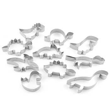 Formă de biscuiți din oțel inoxidabil, dinozaur, serie animale desenate, formă de tort DIY cu relief de fructe și legume