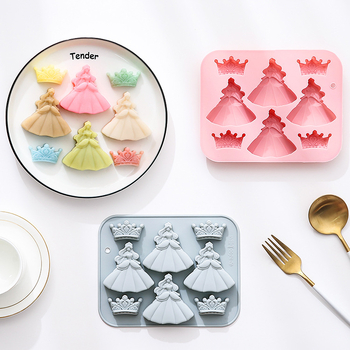 Set de 8 forme din silicon, în formă de rochie și coroană de prințesă, pentru coacere, ciocolată, cuburi de gheață și rășină