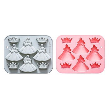 Set de 8 forme din silicon, în formă de rochie și coroană de prințesă, pentru coacere, ciocolată, cuburi de gheață și rășină