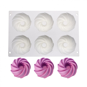 Formă cu 6 cavități în formă de floare spirală pentru prăjituri franțuzești și mousse, unelte de copt din silicon, matriță pentru gelatină, matriță mousse cu umplutură