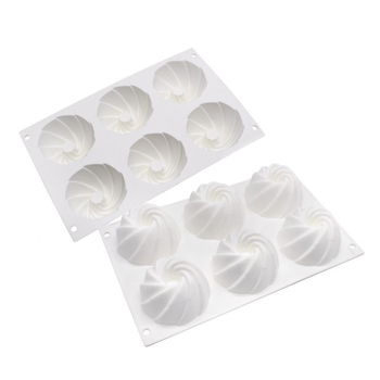 Formă cu 6 cavități în formă de floare spirală pentru prăjituri franțuzești și mousse, unelte de copt din silicon, matriță pentru gelatină, matriță mousse cu umplutură