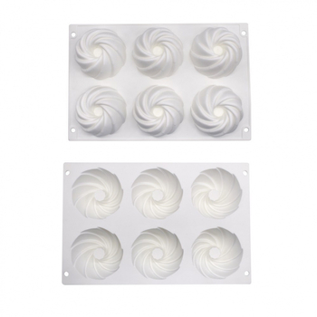 Formă cu 6 cavități în formă de floare spirală pentru prăjituri franțuzești și mousse, unelte de copt din silicon, matriță pentru gelatină, matriță mousse cu umplutură