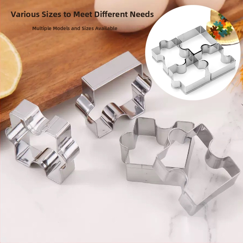 Set de 4 forme pentru biscuiți cu forme puzzle neregulate pentru coacere; din oțel inoxidabil 430