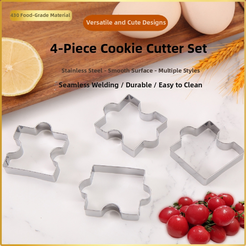 Set de 4 forme pentru biscuiți cu forme puzzle neregulate pentru coacere; din oțel inoxidabil 430