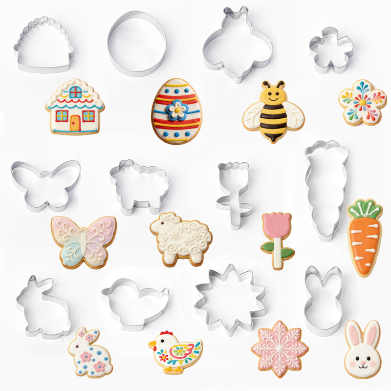 Set de 12 tăietori de biscuiți din oțel inoxidabil – forme animale, fructe și Paște pentru copt