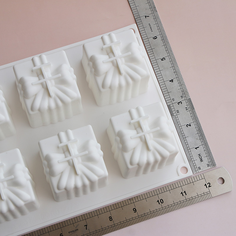 Set 6 forme mousse cu nod papion și 8 forme 3D pătrate din silicon pentru deserturi franțuzești