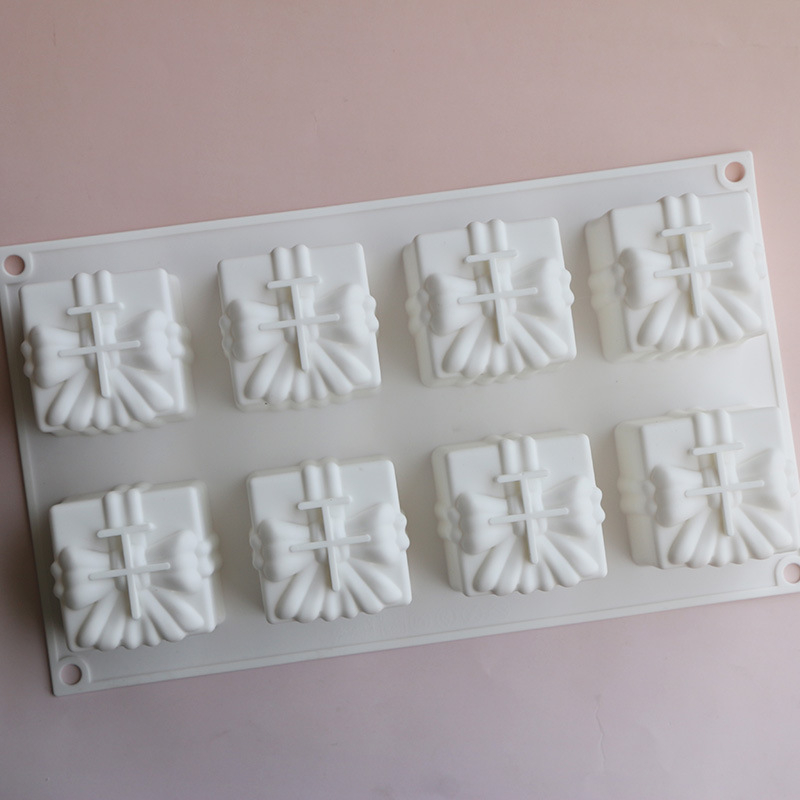 Set 6 forme mousse cu nod papion și 8 forme 3D pătrate din silicon pentru deserturi franțuzești