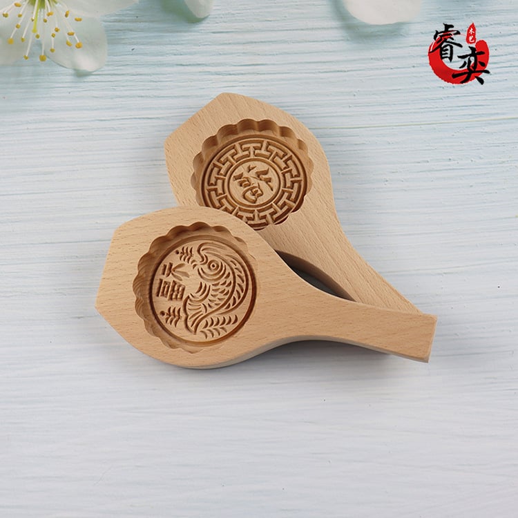 Formă din lemn pentru mooncake cu model floral; pentru prăjituri din orez lipicios și prăjituri cu dovleac
