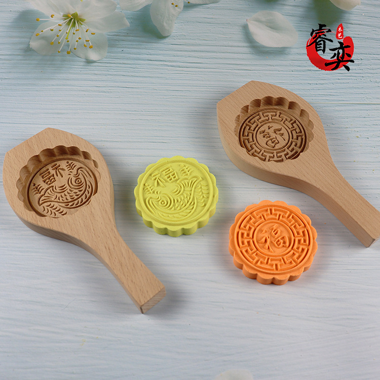 Formă din lemn pentru mooncake cu model floral; pentru prăjituri din orez lipicios și prăjituri cu dovleac