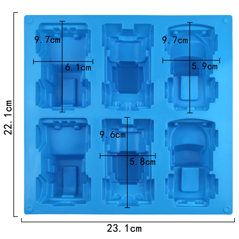 Formă din silicon cu șase cavități, în formă de mașină/camion – DIY pentru copii, săpun și prăjituri