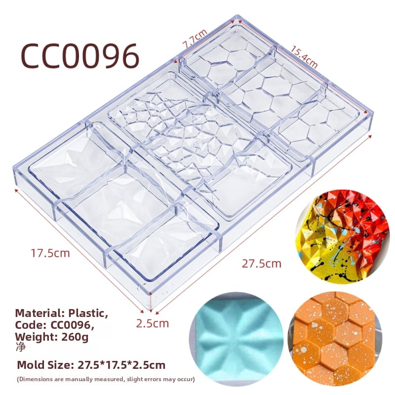 Formă dreptunghiulară din plastic transparent pentru ciocolată, cu trei modele pentru ciocolată cu fructe uscate - CC0096