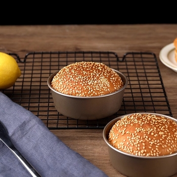 Formă mini burger din oțel carbon, antiaderentă, pentru pâine și prăjituri, coacere acasă