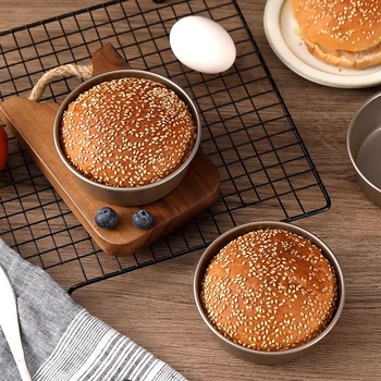 Formă mini burger din oțel carbon, antiaderentă, pentru pâine și prăjituri, coacere acasă