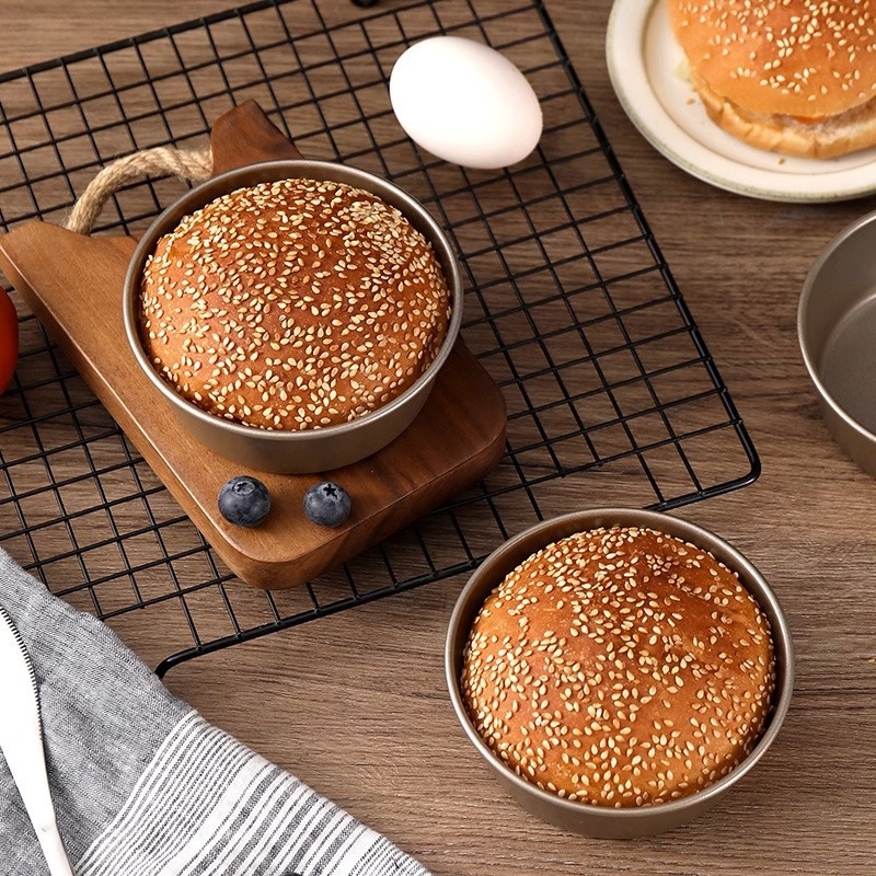 Formă mini burger din oțel carbon, antiaderentă, pentru pâine și prăjituri, coacere acasă