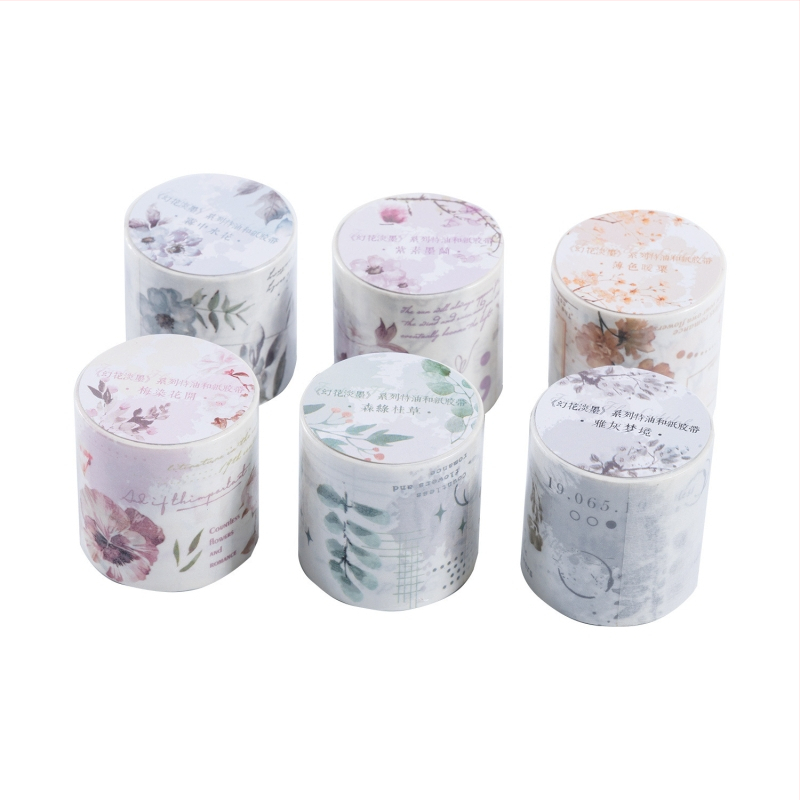 Bandă Washi 'Ketchup Girl' - seria Ink Bloom, pete de cerneală în stil sumi-e pentru jurnal, autocolante circulare decorative (6 variante)