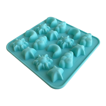 Formă din silicon pentru ciocolată cu stele, soare, lună și nori, pătrată, 16 cavități, alimentară, făcută manual.
