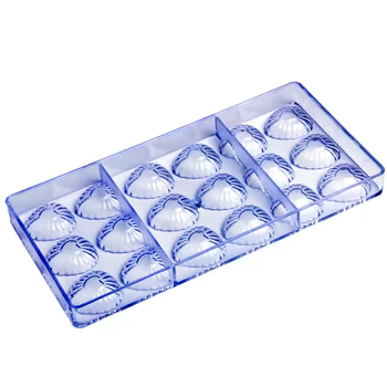 Formă de ciocolată cu 18 scoici, lucrată manual, din plastic alimentar, pentru coacere
