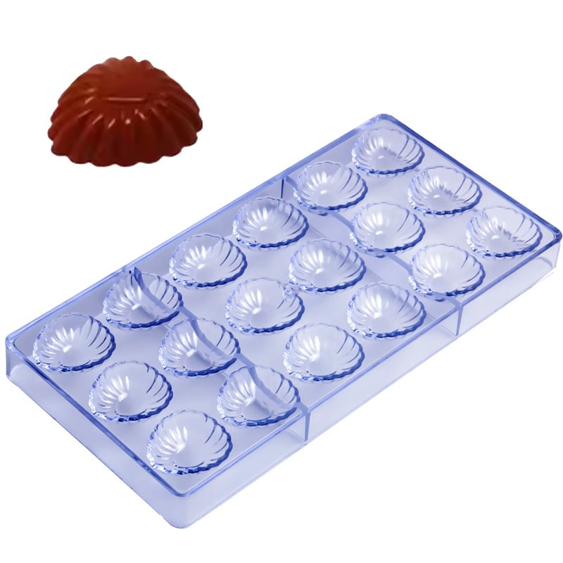 Formă de ciocolată cu 18 scoici, lucrată manual, din plastic alimentar, pentru coacere