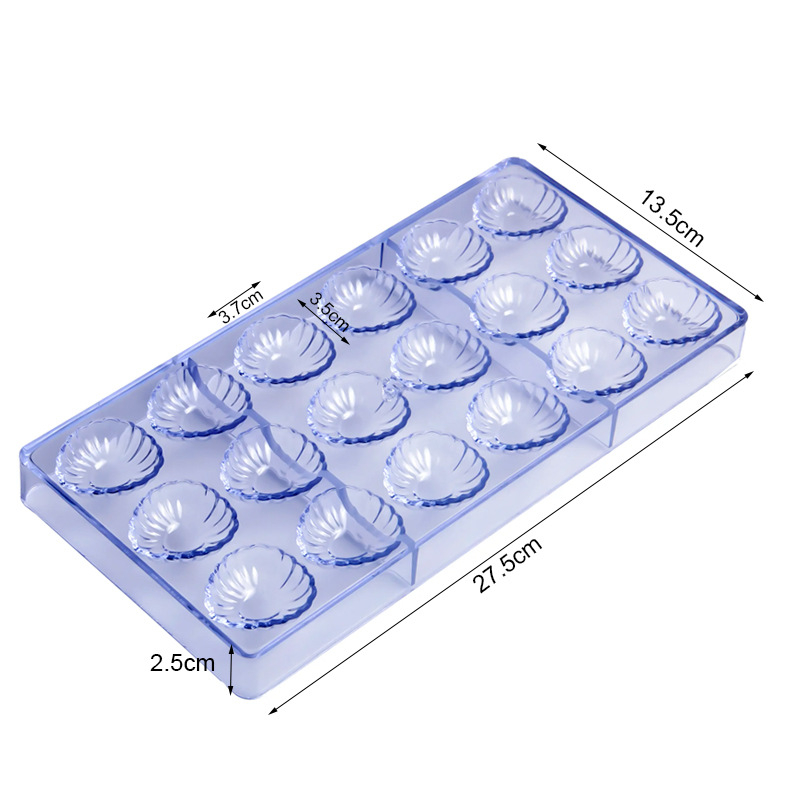 Formă de ciocolată cu 18 scoici, lucrată manual, din plastic alimentar, pentru coacere