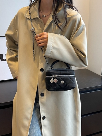 Ženska mini bucket torbica od PU kože s dijamantnim quiltom, lančani remen, crossbody stil