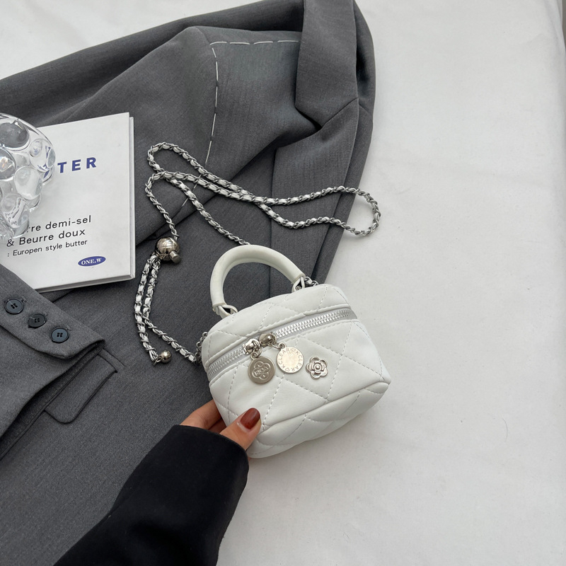 Ženska mini bucket torbica od PU kože s dijamantnim quiltom, lančani remen, crossbody stil