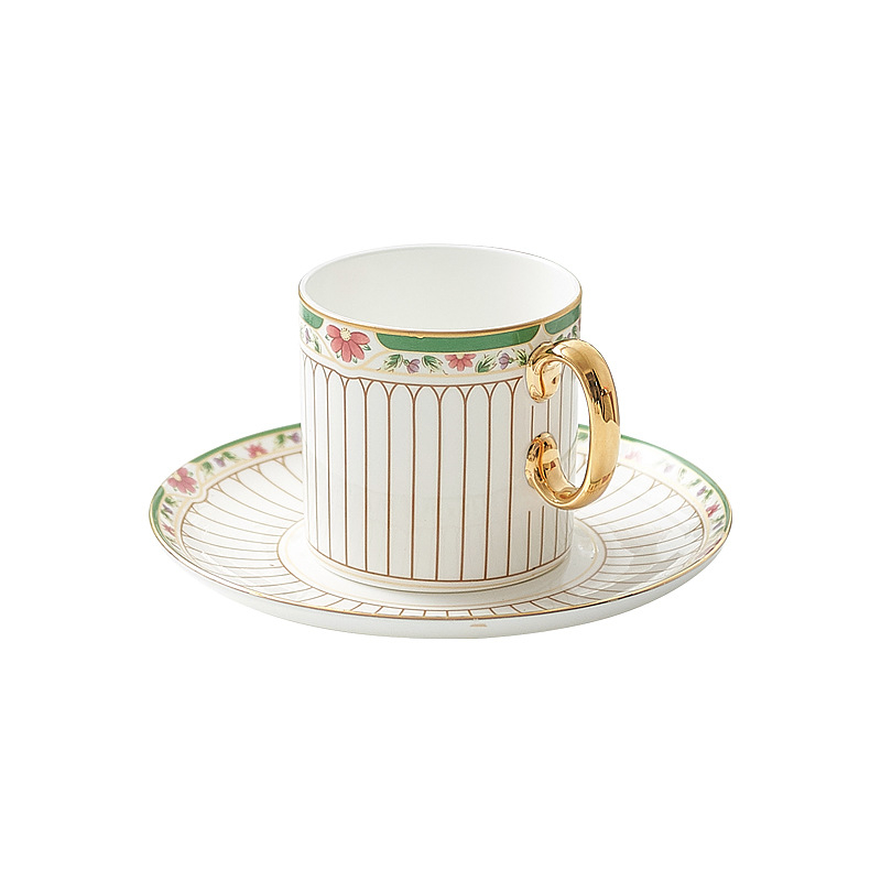 Set Nordic ceramic pentru cafea cu cești și farfurioare, margine aurie – stil modern pentru ceai de după-amiază