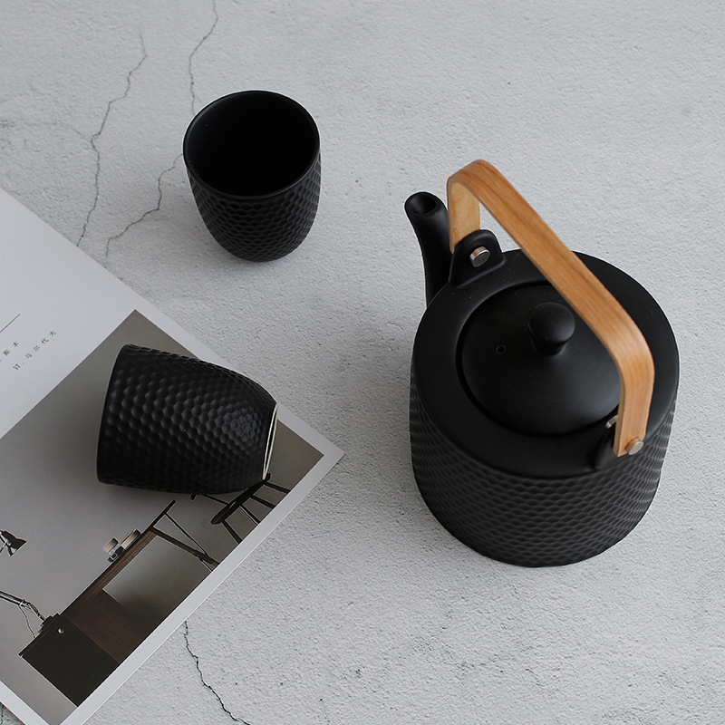 Ceainic japonez, design creativ, culoare uni, cu infuzor, set de ceai din ceramică în stil nordic