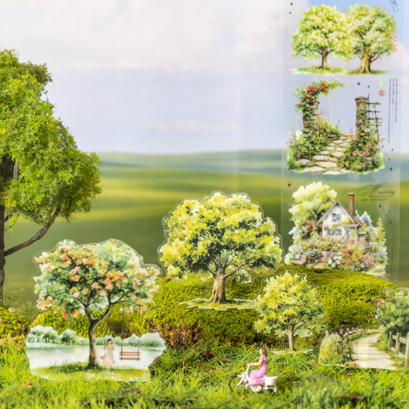Bandă PET pentru amenajarea plantelor, peisaj cu copac – DIY colaj pentru copii, 2 m x 65 mm