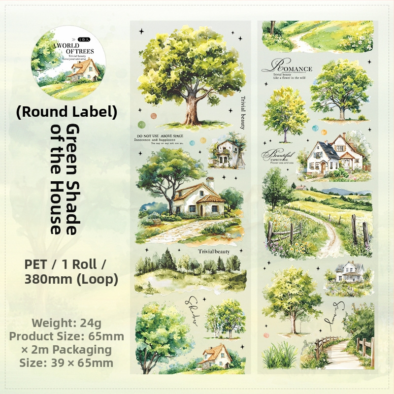 Bandă PET pentru amenajarea plantelor, peisaj cu copac – DIY colaj pentru copii, 2 m x 65 mm