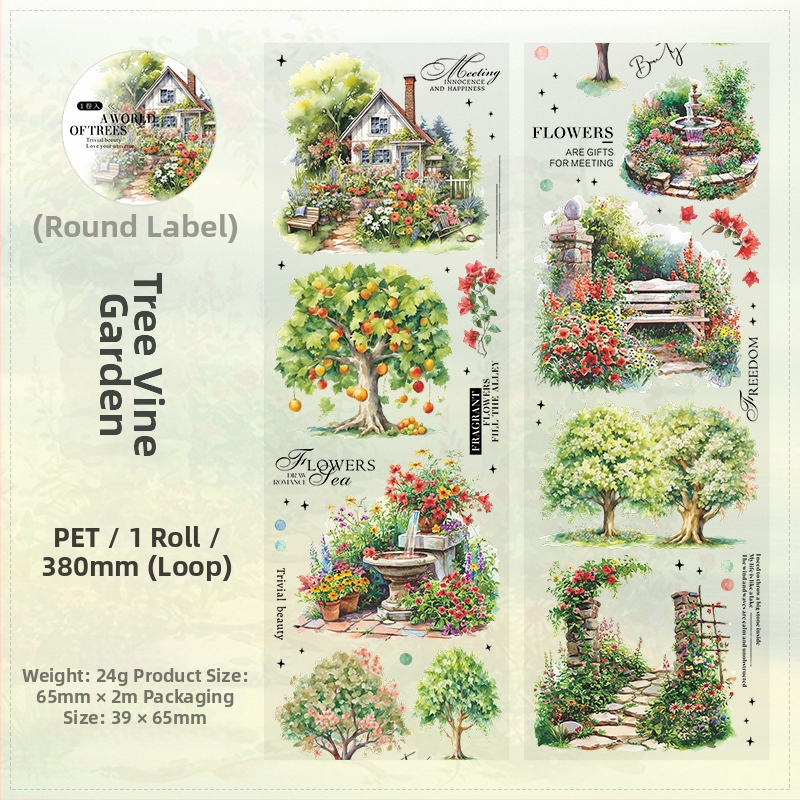 Bandă PET pentru amenajarea plantelor, peisaj cu copac – DIY colaj pentru copii, 2 m x 65 mm