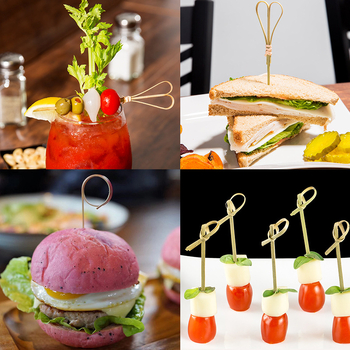 Bețe de fructe de unică folosință cu inele decorative din bambus pentru cocktailuri, hamburgeri și sandvișuri