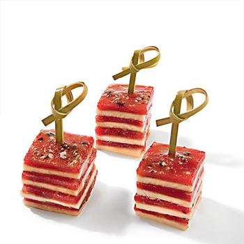 Bețe de fructe de unică folosință cu inele decorative din bambus pentru cocktailuri, hamburgeri și sandvișuri