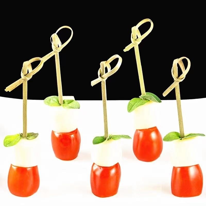 Bețe de fructe de unică folosință cu inele decorative din bambus pentru cocktailuri, hamburgeri și sandvișuri