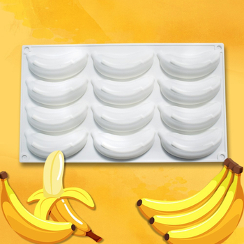 Formă de silicon pentru prăjituri, 12 cavități, cu banană jeleu mousse, budincă și înghețată, fondant ciocolată DIY