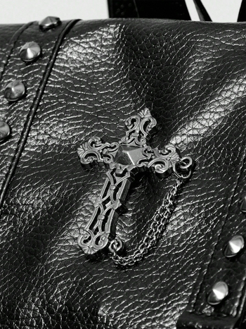 Ruksak od PU kože s Lychee teksturom, s metalnim zakovicama, stil motocikla, crossbody ruksak s dvostrukim kaišem, velika kapaciteta, ženska torba