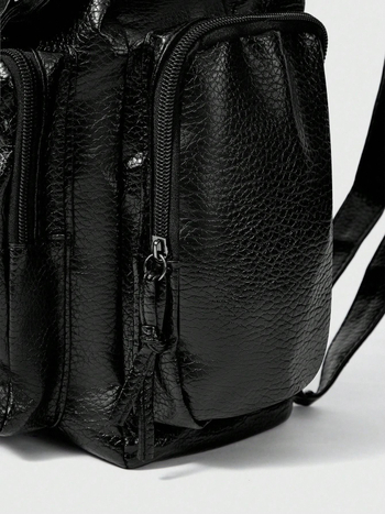 Ruksak od PU kože s Lychee teksturom, s metalnim zakovicama, stil motocikla, crossbody ruksak s dvostrukim kaišem, velika kapaciteta, ženska torba