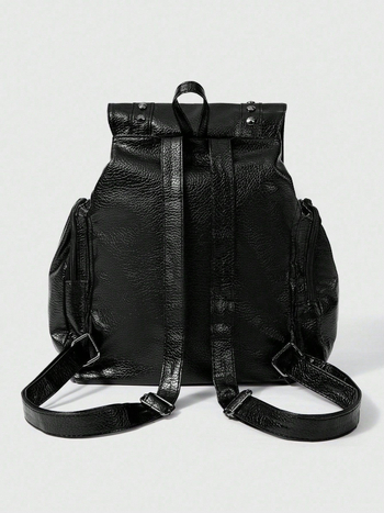 Ruksak od PU kože s Lychee teksturom, s metalnim zakovicama, stil motocikla, crossbody ruksak s dvostrukim kaišem, velika kapaciteta, ženska torba