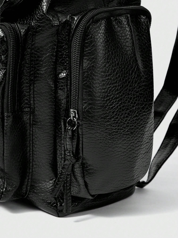 Ruksak od PU kože s Lychee teksturom, s metalnim zakovicama, stil motocikla, crossbody ruksak s dvostrukim kaišem, velika kapaciteta, ženska torba
