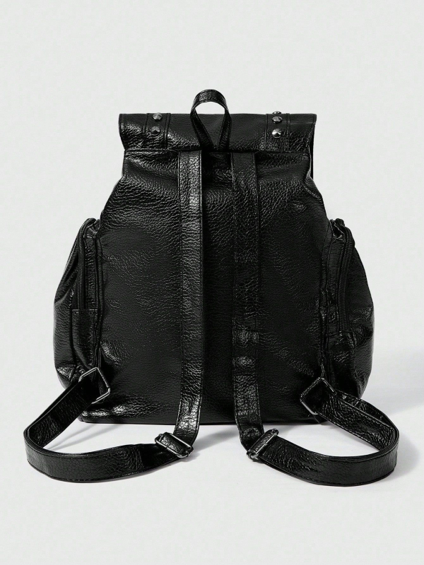 Ruksak od PU kože s Lychee teksturom, s metalnim zakovicama, stil motocikla, crossbody ruksak s dvostrukim kaišem, velika kapaciteta, ženska torba