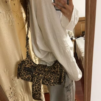 Ženska torba preko ramena s leopardnim uzorkom, kopča remena i nitima, urbanog stila
