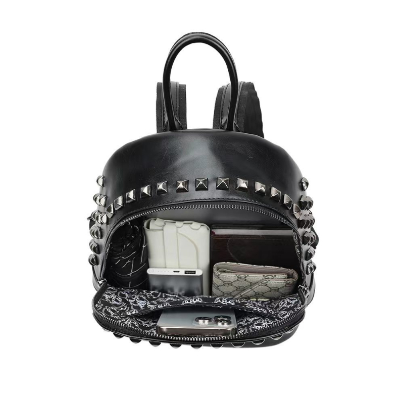 Casual PU ruksak s detaljima lubanje i nitu, crna, unisex, pogodan za 14-inčni prijenosnik