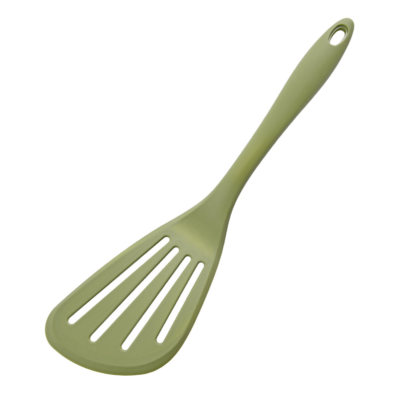 Lixuan spatulă din silicon pentru gătit, rezistentă la temperaturi înalte, antiaderentă, cu design cu canale pentru filtrarea uleiului, protecția tigăii