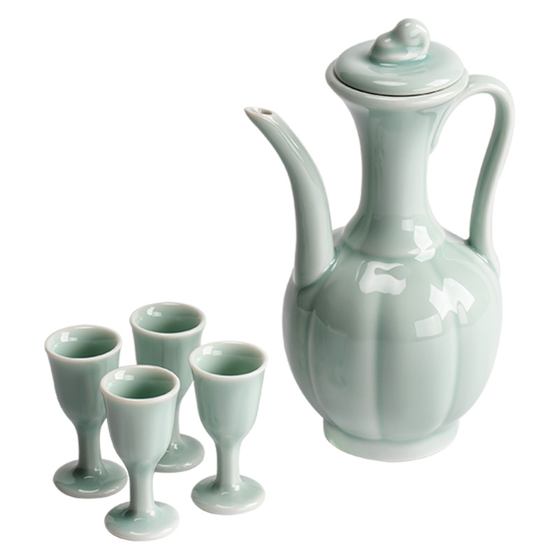 Set de ceai ceramic în stilul Dinastiei Song, imitație, ceainic mic cu mâner și accesorii pentru ceai, glazură albastru cer