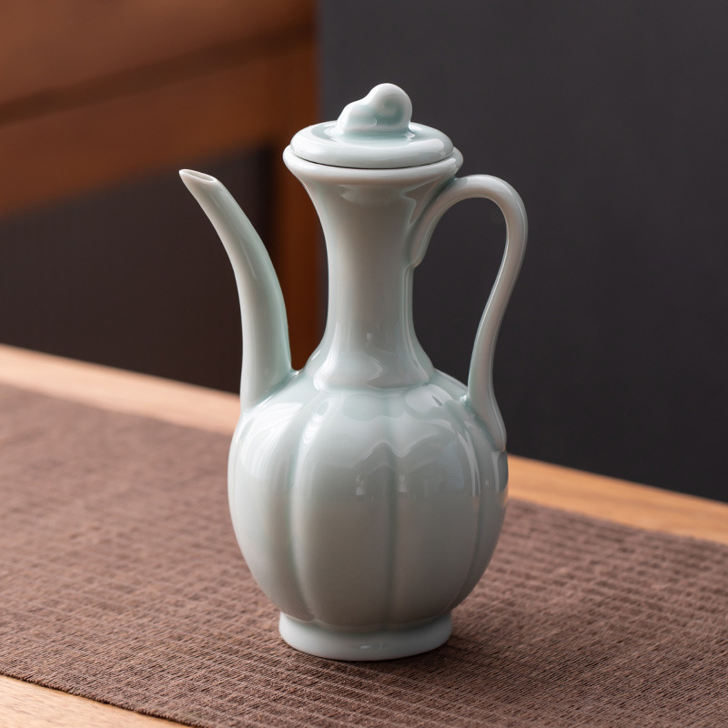 Set de ceai ceramic în stilul Dinastiei Song, imitație, ceainic mic cu mâner și accesorii pentru ceai, glazură albastru cer