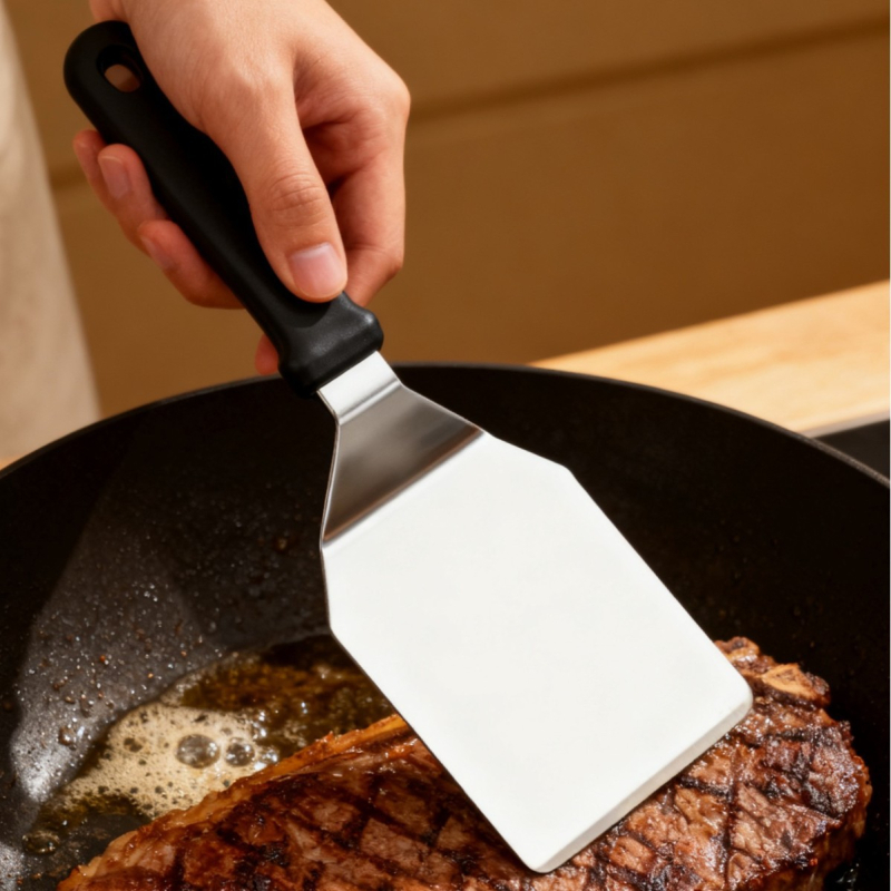 Spatulă din oțel inoxidabil pentru gătit, versatilă pentru tiramisu, friptură și clătite; unelte Teppanyaki și spatulă pentru netezirea clătitelor; mâner antiderapant