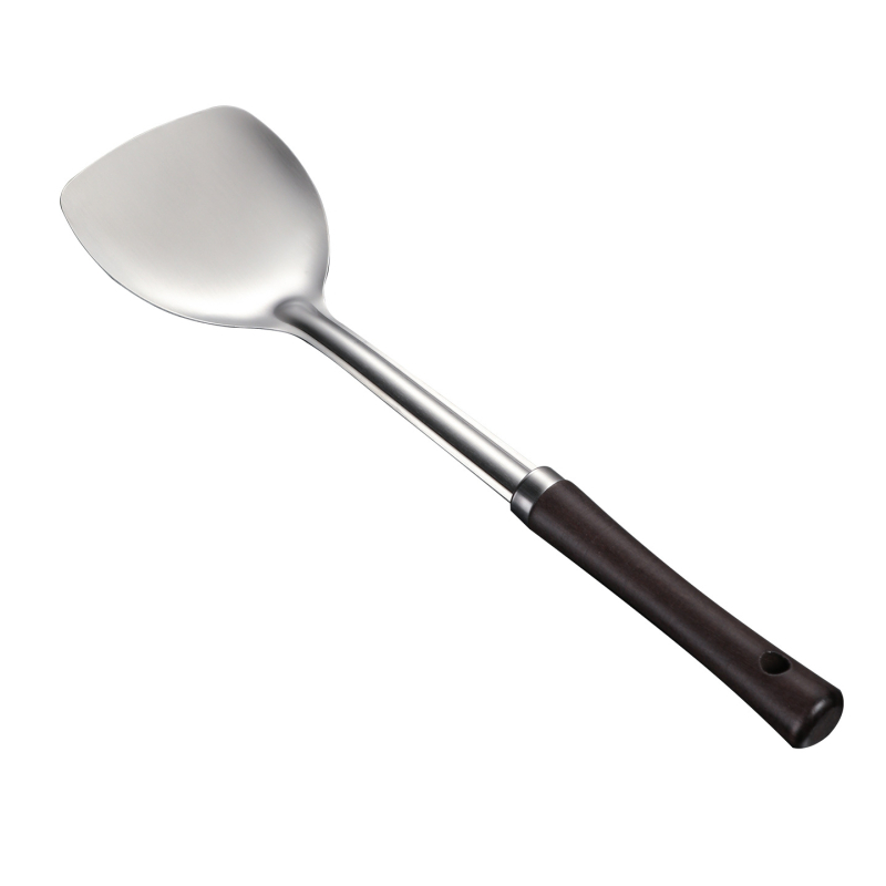 Spatula de bucătărie din oțel inoxidabil 201, mâner din lemn, design îngroșat pentru protecție împotriva arsurilor